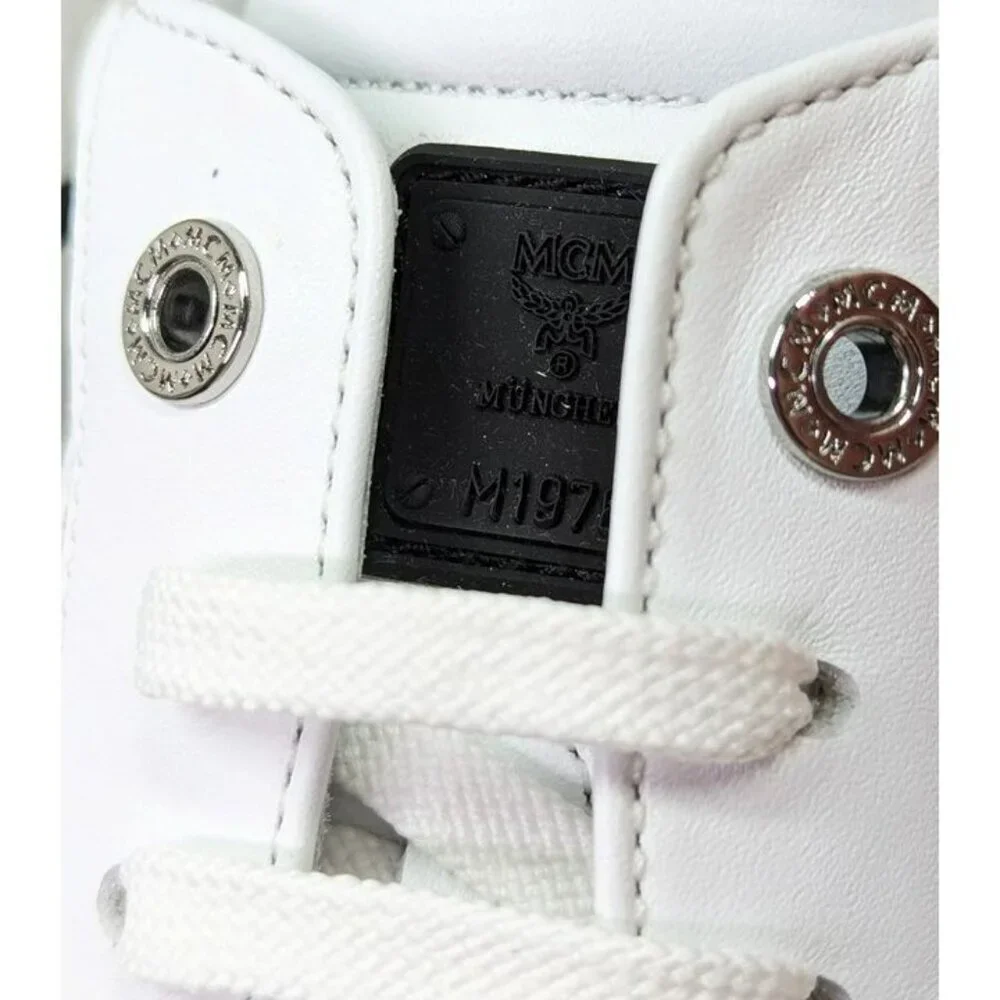 MCM Men's Terrain Derby Visetos Logo White Leather Sneakers Size 46 (MSRP $450)